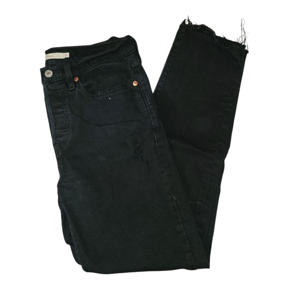 Levi's Black High Rise Distressed Wedgie Raw Hem Jeans 27 - Picture 3 of 11